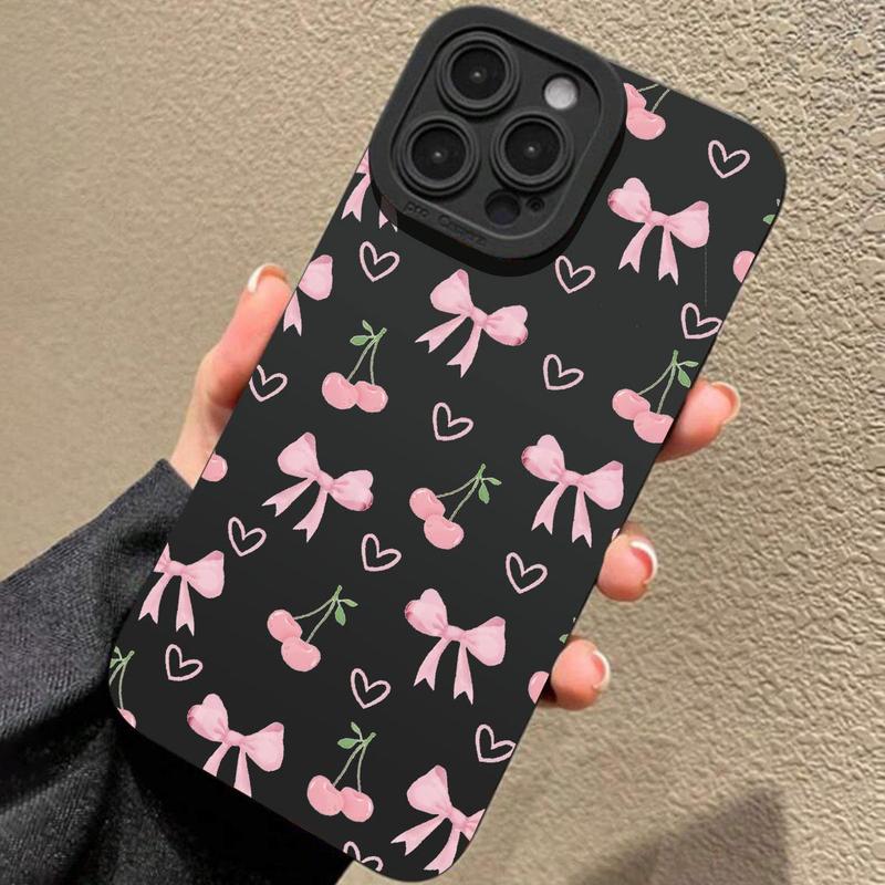 Cute Bow & Heart Pattern Phone Case, Decorative Phone Protector Cover, Phone Accessories Compatible with iPhone 11 12 13 14 15 16 Pro Max