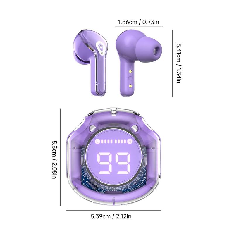 In-ear Transparent Case TWS Wireless Earphone, Touch Control Stereo Sound BT Earphone with Digital Display Charging Case, Low Latency Earbud Headphone for Gaming & Sports, Electronic Audio Headset