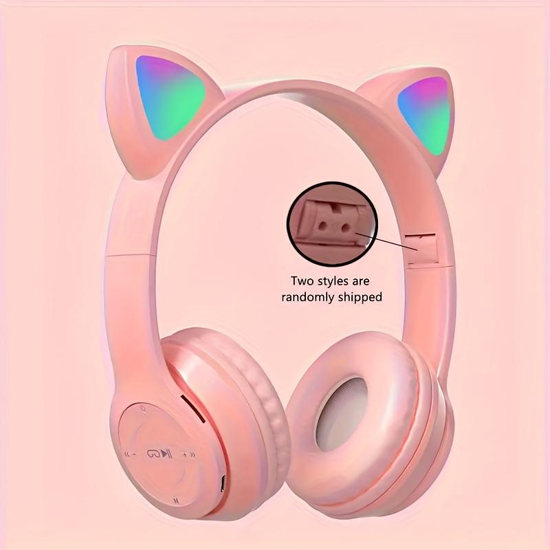 Colorful Cat Ear Earphones, Wireless Earphones, Music Network, Red Foldable Wireless Earphones, Card And Cable Insertable, Essential For Gift Giving