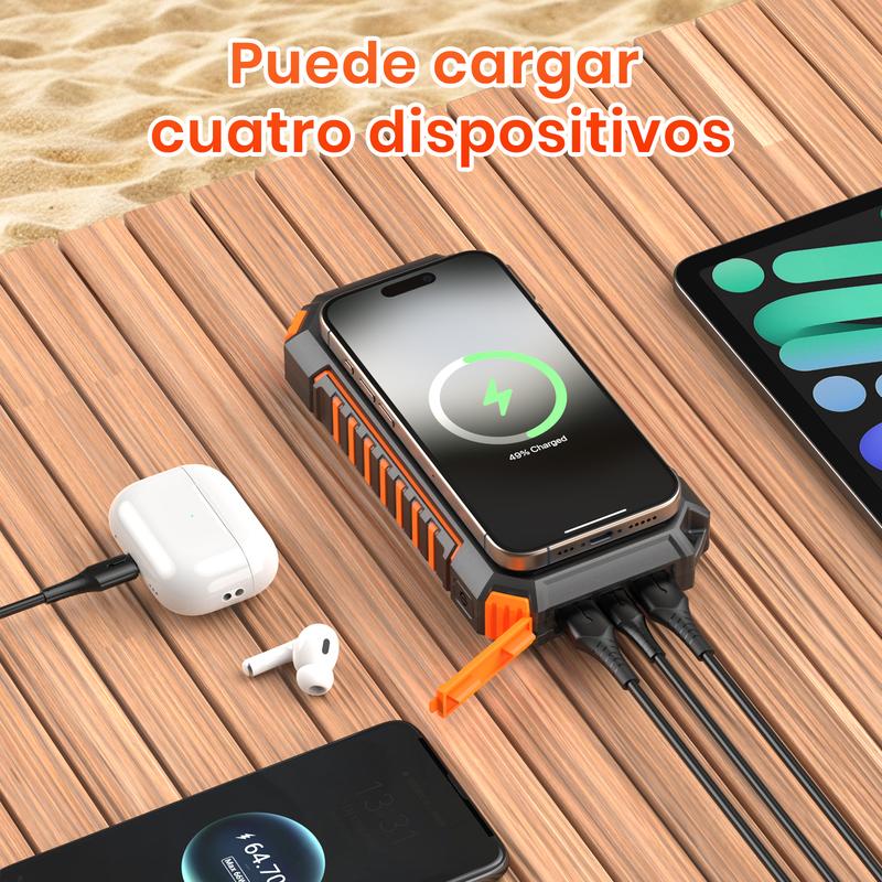 Banco de energía Solar - 26800mAh Cargador Solar Batería Externa Inalámbrica Power Bank con 4 Salidas Cargador Solar portátil Panel Solar para iPhone, iPad y Samsung Galaxy y más