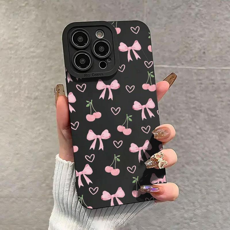 Cute Bow & Heart Pattern Phone Case, Decorative Phone Protector Cover, Phone Accessories Compatible with iPhone 11 12 13 14 15 16 Pro Max