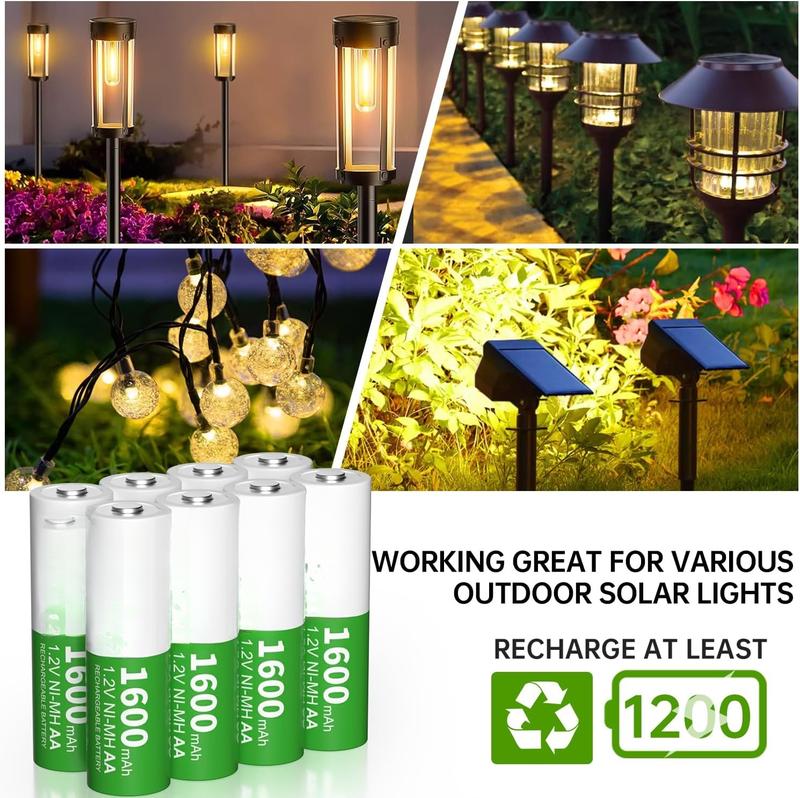 Rechargeable AA Batteries 20 Pack, 1600mAh 1.2V NiMH High Capacity Rechargeable AA Solar Battery for Outdoor Solar Lights & Home Devices, Pre-Charged, Recharge up to 1200 Times