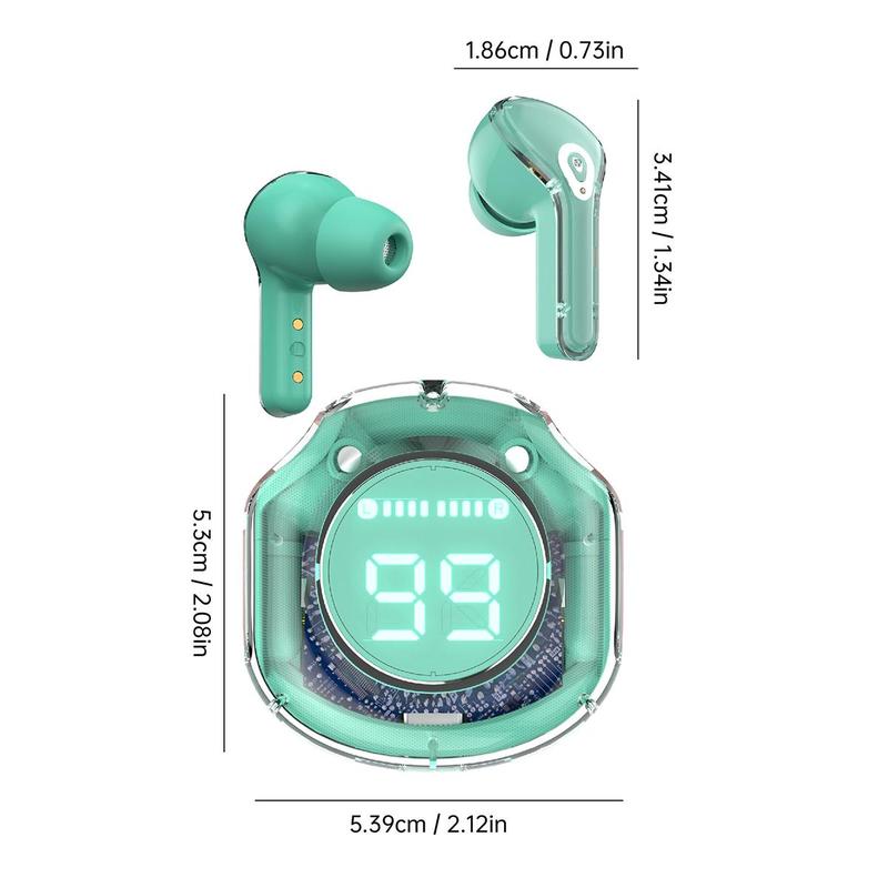 In-ear Transparent Case TWS Wireless Earphone, Touch Control Stereo Sound BT Earphone with Digital Display Charging Case, Low Latency Earbud Headphone for Gaming & Sports, Electronic Audio Headset