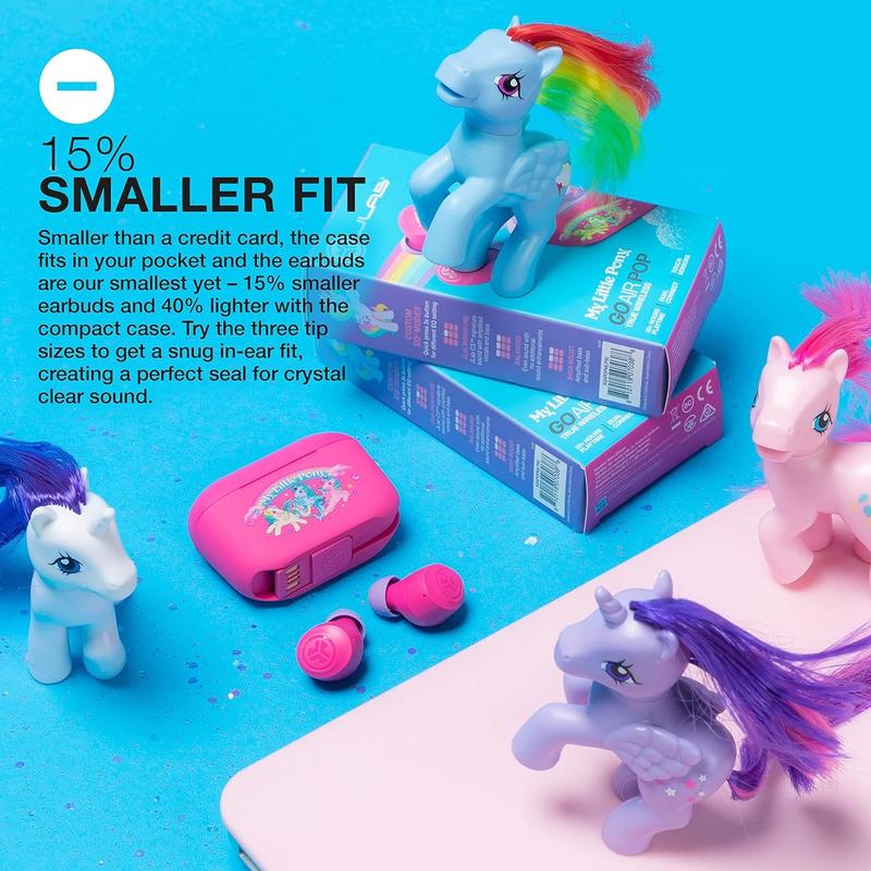 JLab x My Little Pony Go Air Pop True Wireless Bluetooth Earbuds, Integrated Charging Case, Dual Connect, IPX4 Sweatproof, 3 EQ Sound Settings, Mic Audio Cable