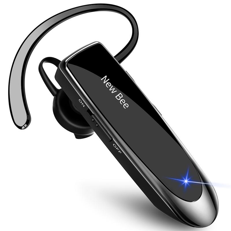 New bee Bluetooth Trucker Headset Earpiece V5.0 Wireless Handsfree Headset with Microphone 24 Hrs Driving Headset 60 Days Standby Time for iPhone Android Samsung Laptop Trucker Driver Audio Earphones Earbud Electronic Headphone