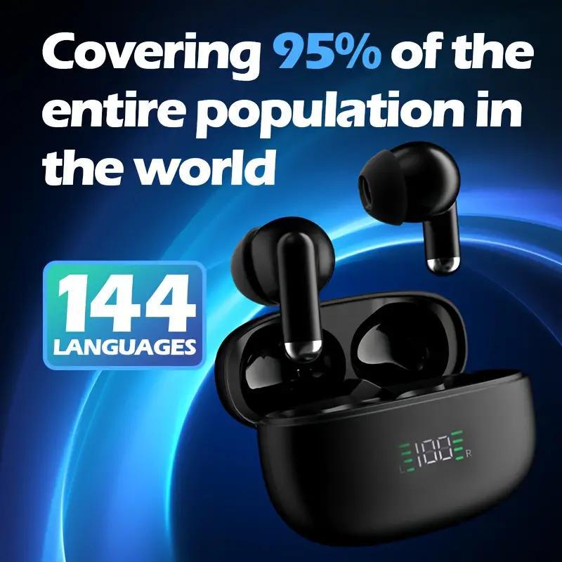 2024 New 144 Languages Wireless Translation Earbuds: Real-time Translator With Rechargeable Battery For Travel, Social Media Wireless Headphones,Black Firday Sale