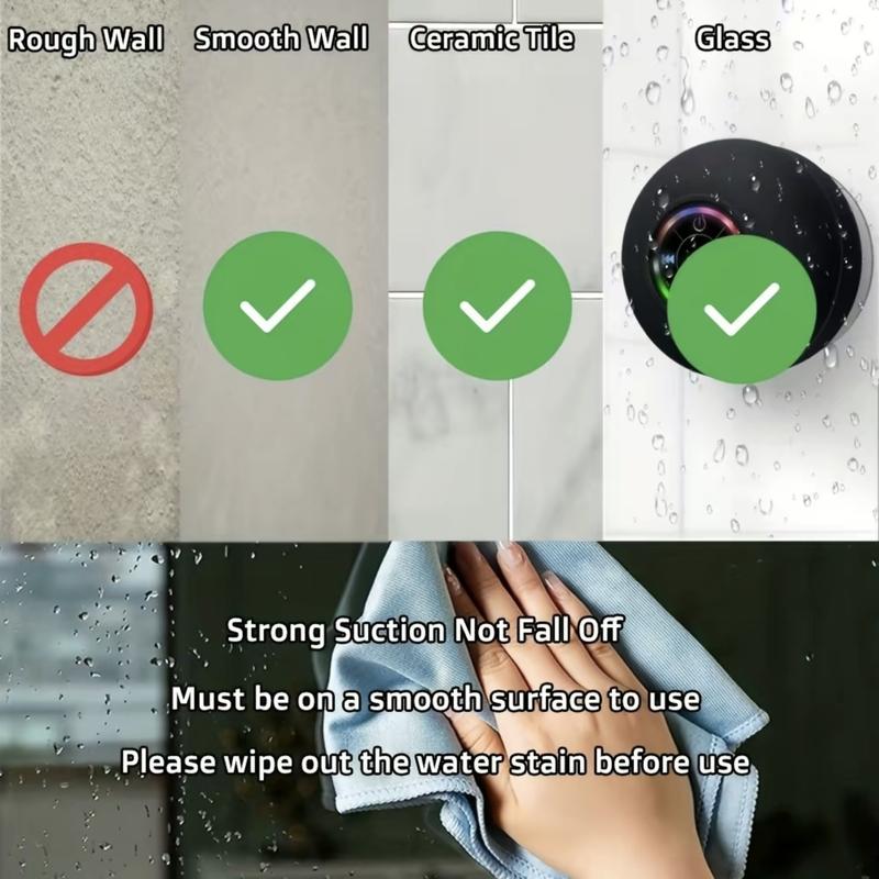 Waterproof Shower Speaker with RGB LED Light and Mini Bluetooth Hands-Free Calling - Audio, Smartphone