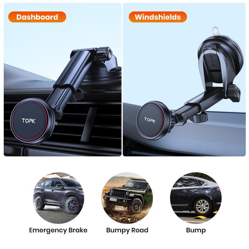 TOPK Magnetic Car Phone Holder, 1 Count Rotatable Car Phone Mount, Universal Car Interior Accessories for iPhone 15 Pro Max Plus 14 13 12 Mini Samsung