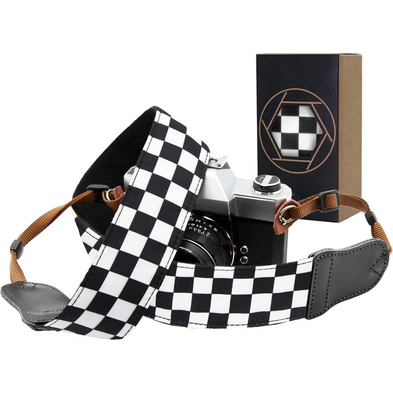 Black and White Plaid Camera Strap - 2