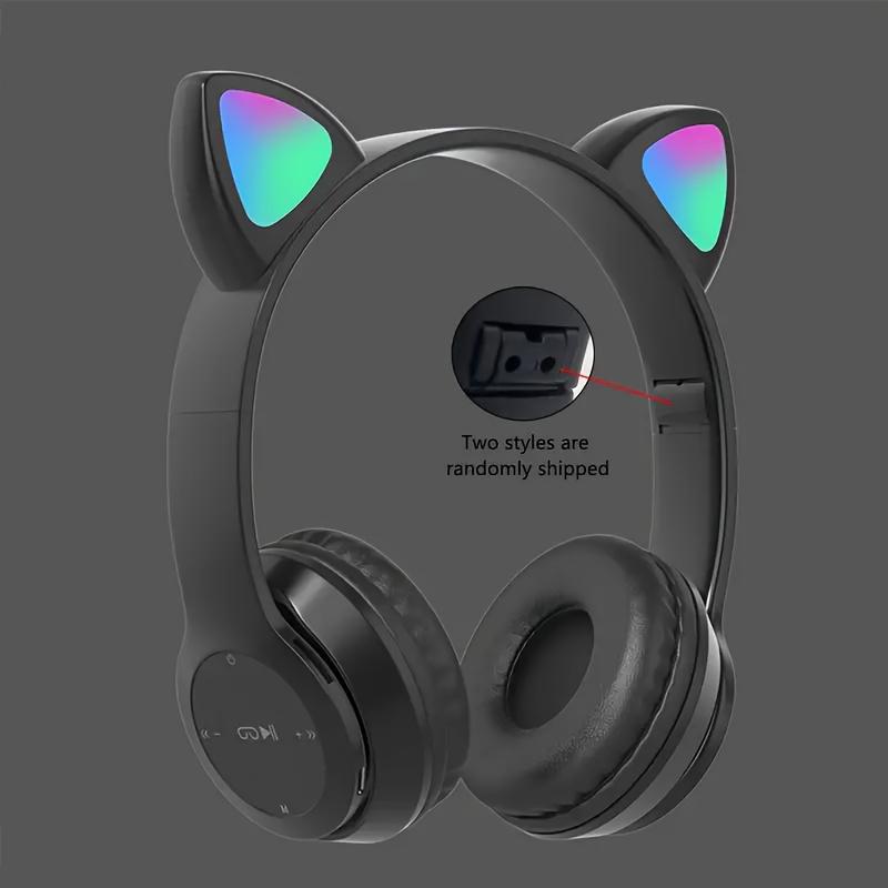 Colorful Cat Ear Earphones, Wireless Earphones, Music Network, Red Foldable Wireless Earphones, Card And Cable Insertable, Essential For Gift Giving