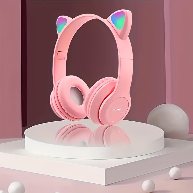 Colorful Cat Ear Earphones, Wireless Earphones, Music Network, Red Foldable Wireless Earphones, Card And Cable Insertable, Essential For Gift Giving