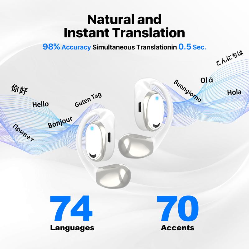 AI Language Translator Earbuds: 3-in-1 Translator Earphones 144 Languages & Accents and 8 Offline Translation Packs HD Sound Quality Long Battery Life, Ideal for Travel Business