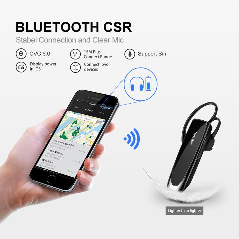 New bee Bluetooth Trucker Headset Earpiece V5.0 Wireless Handsfree Headset with Microphone 24 Hrs Driving Headset 60 Days Standby Time for iPhone Android Samsung Laptop Trucker Driver Audio Earphones Earbud Electronic Headphone