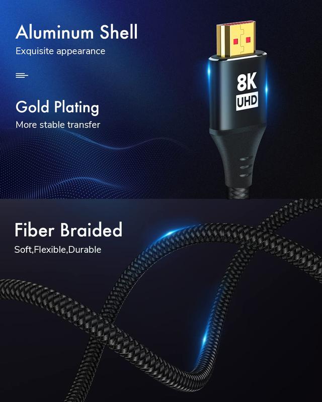 10K 8K 4K HDMI  6FT 3-Pack, Ultra High Speed HDMI Braided Cord, Supports 4K 120Hz, 8K 60Hz, 48Gbps DTS:X, HDCP 2.2 & 2.3, HDR 10, HDMI 2.1