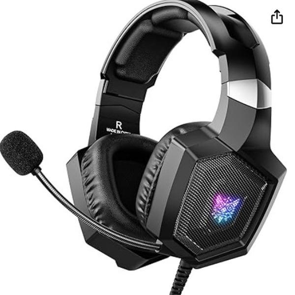 Gaming Headset with Microphone, Gaming Headphones Compatible for PS4 PS5 Xbox PC with RGB Lights, PlayStation Headset with Noise Reduction 7.1 Surround Sound Over-Ear and Wired 3.5mm Jack (Black)