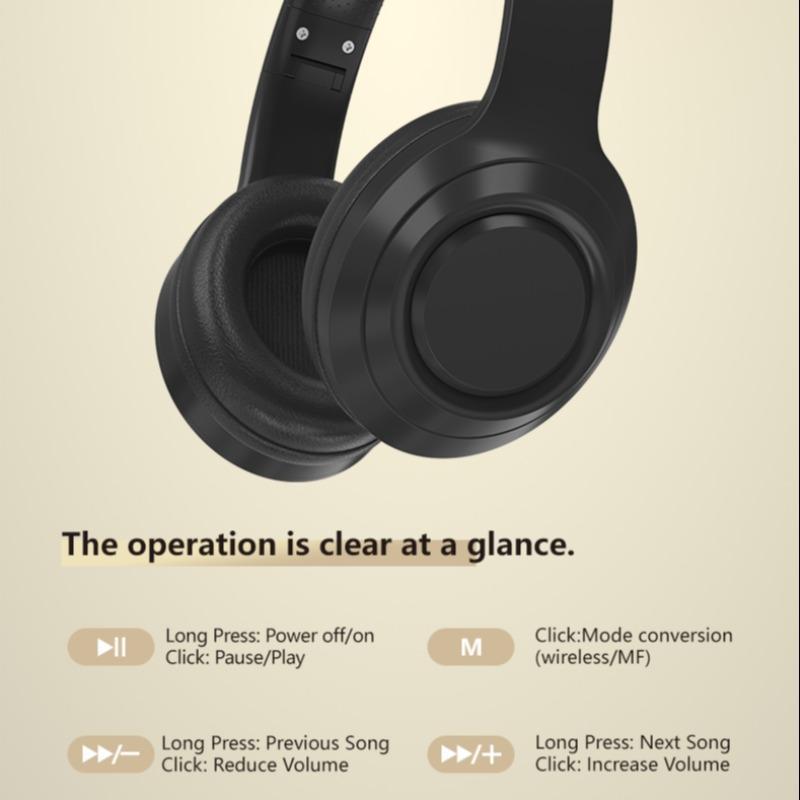 Foldable Wireless Headphone, On-ear Design Bluetooth-compatible Headset with Built-in Microphone, Noise Cancelling Headphone for Sports, Music, Travel, Fall Gift