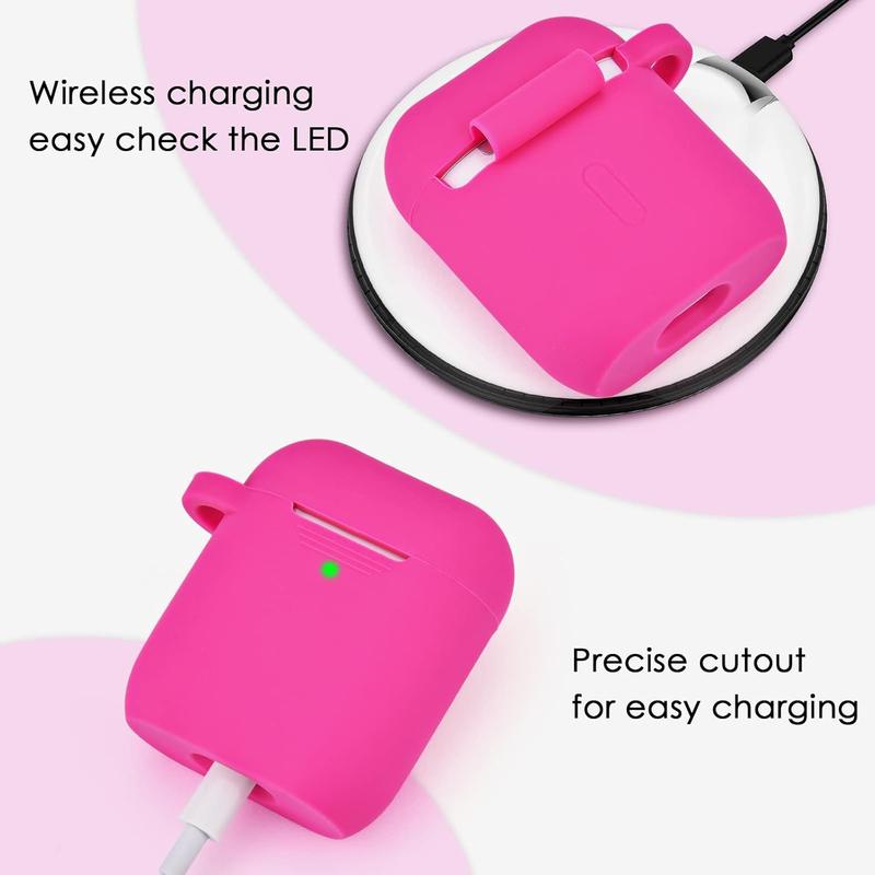 Fuchsia pink silicone case cover for Apple AirPods 2 & 1 charging case, cute Air Pods accessories for girls and women