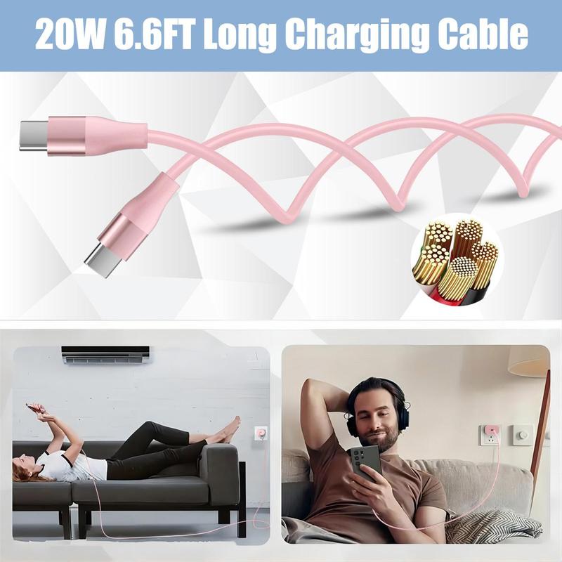 20W Type-C to Type-C Cable + 20W PD QC3.0 Wall Charger for Smartphone, Fast Charging Data Cable Compatible with iPhone 15 HUAWEI Samsung Xiaomi OPPO & More, Data Cable for Phone, Stocking Fillers Gift, Christmas 2024