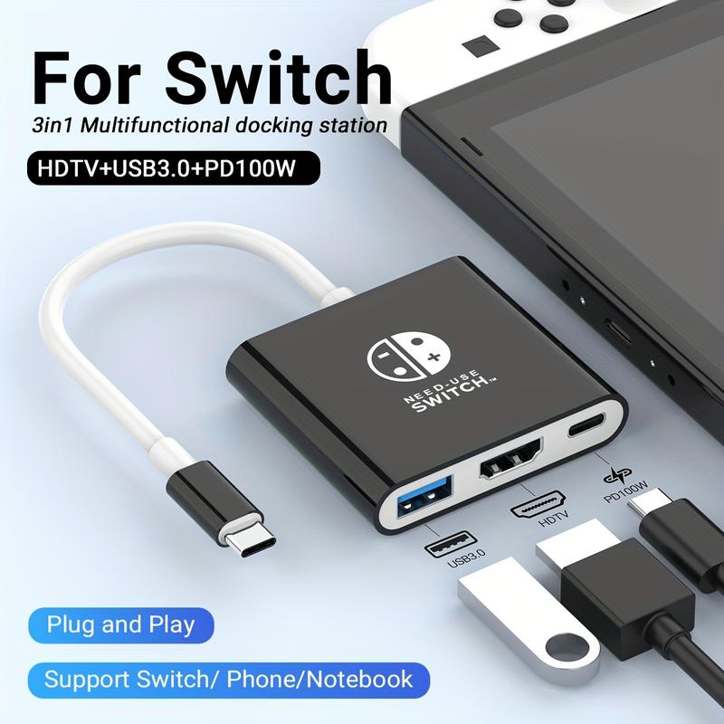 Dock For Switch Docking Station, Portable TV Dock Adapter Compatible For Switch OLED Steam Deck Support For Switch TV Mode With HDTV1.4, PD100W, USB3.0 Replacement Travel Dock For Switch Console Connector