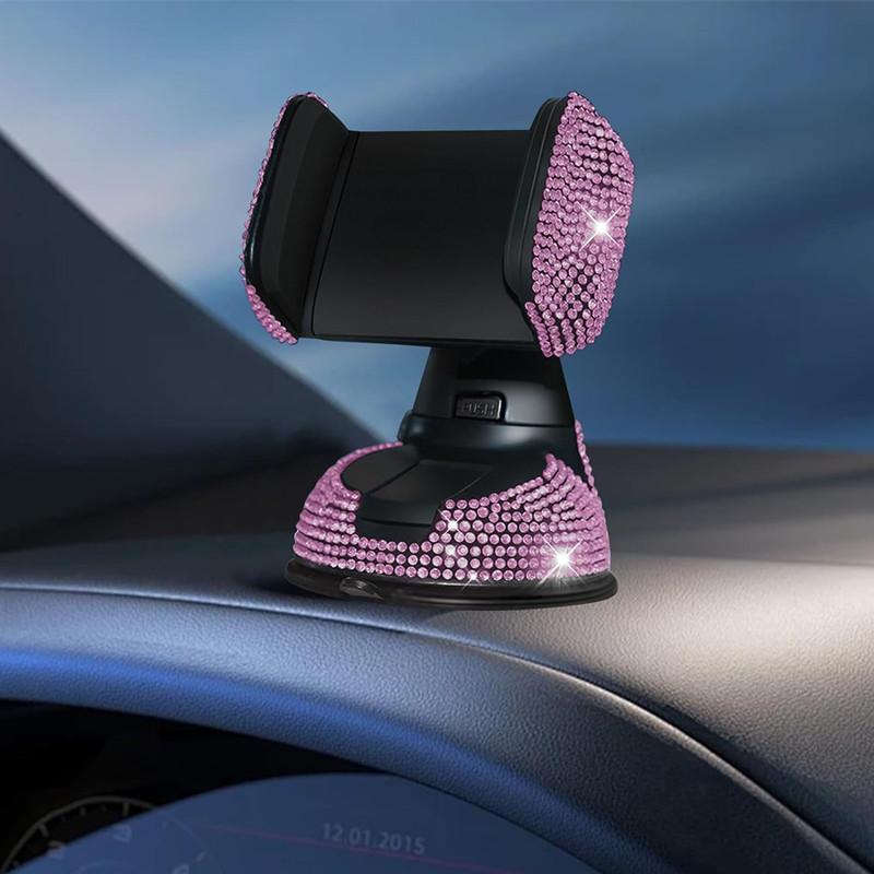 Rhinestone Decor Car Phone Holder, Creative Design Car Phone Stand, Car Interior Accessories