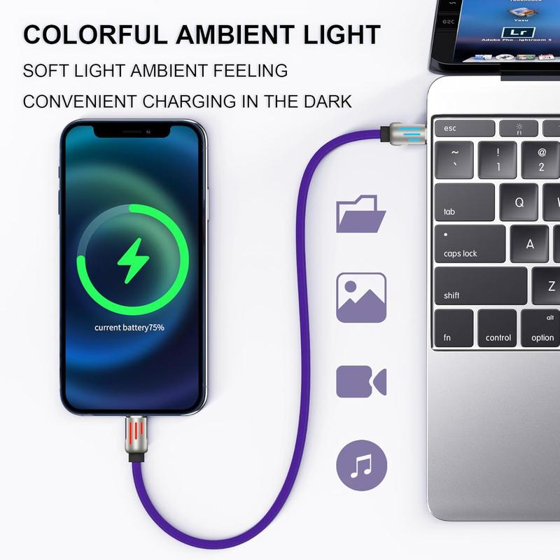 240W 4-in-1 USB-C Cable - PD 5A Fast Charging & Data Sync with USB A,TYPE C & Lightning, Breathing Light, Aluminum Alloy Design, 4FT Silicone Cable, Compatible with iPhone 15 14, iPad Pro, Samsung, and Laptops