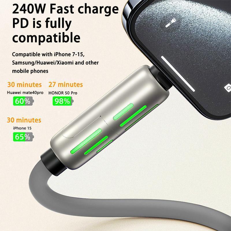 4-in-1 USB Charging Cable – MAX 240W Fast Charging Cable (USB A, Type C, Lightning) – Multi-National Aluminum Alloy, Ideal for iPhone 15 14, Samsung Galaxy, Android Phones, iPad Pro & More.