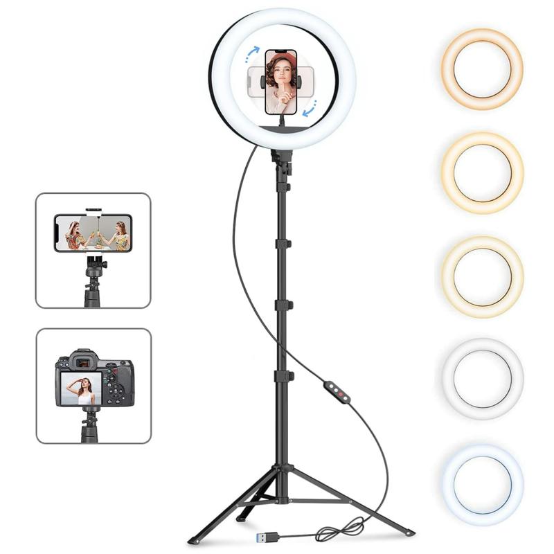 TYKOON 10” Ring Light with 63” Stand & 2 Phone Holders, 360° Adjustable for YouTube, TikTok, Makeup, Photography, Compatible with All Cameras Phones