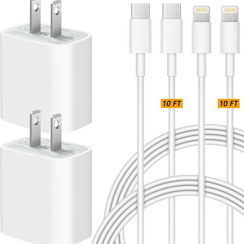 Nyzfexk 4Pcs 20W Fast Charger with 6FT 10FT USBC to Lightning Cable for iPhone 14 14 Plus 14 Pro Max, 13 12 11 Mini XS X iPad Mobile Smartphone