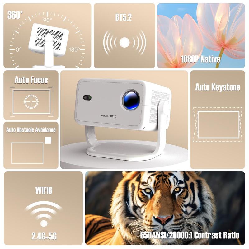 Magcubic 1080P Auto Focus & Keystone Correction Projector, Portable Voice Home Theater Projector, Smart Projector for Home Office