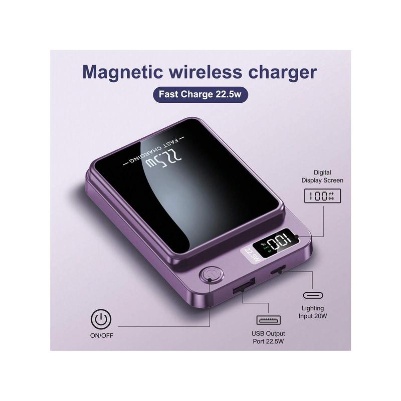 20245000 Milliampere Magnetic Absorption Wireless Charging Bank 22.5W PD20W, 5000mAh Magnetic Portable Charger, Wireless Power Bank , 10000mAh Battery Pack Compatible With IPhone 15 14 13 12 Series And For AirPods 1 2 Pro And More