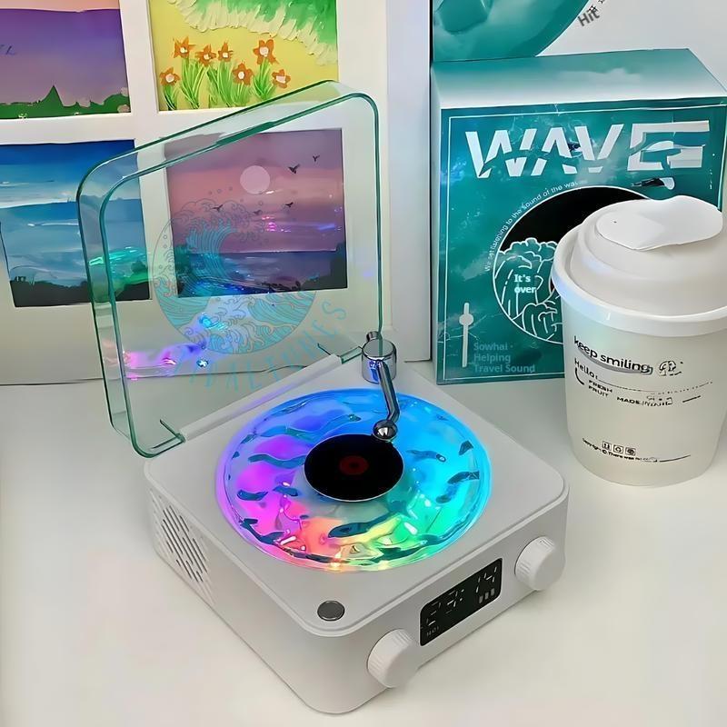 Portable Bluetooth speakers with adjustable RGB lighting-audio wireless retro vinyl speaker Aqua vinylspeaker Bluetooth vinyl compact durable streaming smartphone