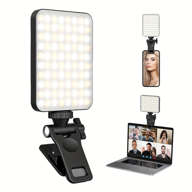 Portable Front & Back Phone Clip Selfie Light for Mother's Day Gift, 1 Set 2200mAh USB Rechargeable Camera Fill Light, Adjustable & Portable 7 Light Mode LED Clip On Light for Tripod, Cellphone, Camera, Tablet, Laptop, Spring Photography Accessories