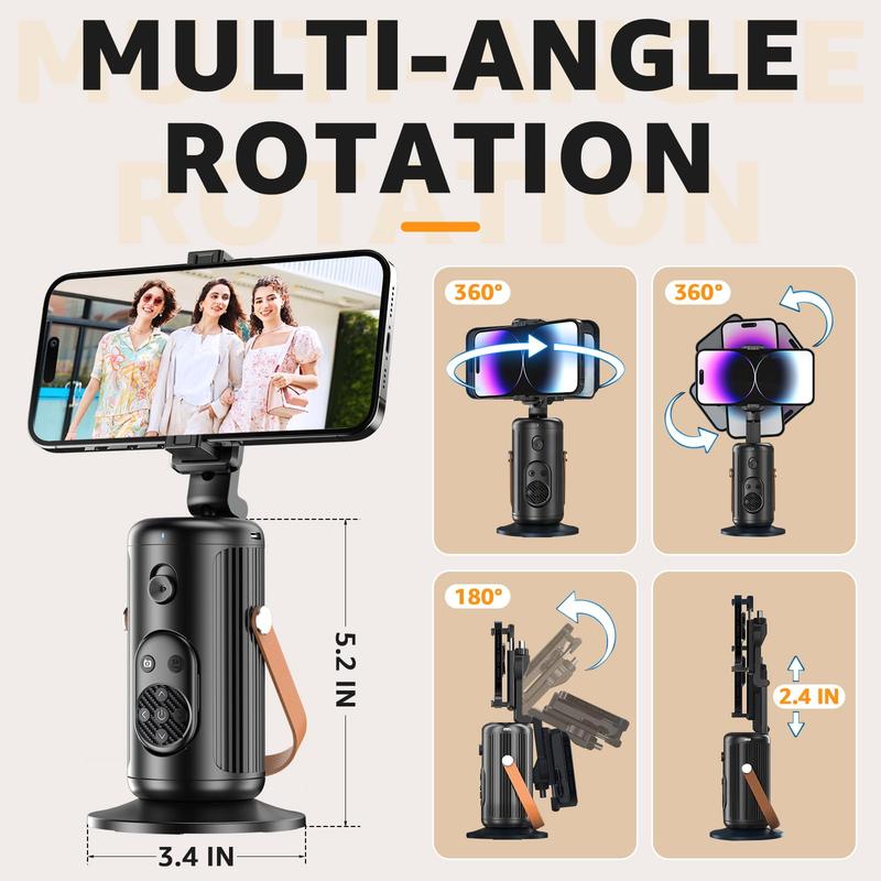 Smart AI Selfie Stabilizer, Rechargeable Foldable Phone Gimbal Selfie Stick, 360° Rotatable Live Streaming Selfie Stabilizer, Desktop Phone Holder