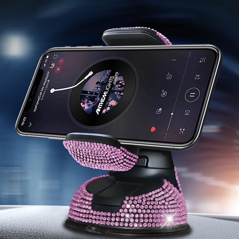 Rhinestone Decor Car Phone Holder, Creative Design Car Phone Stand, Car Interior Accessories