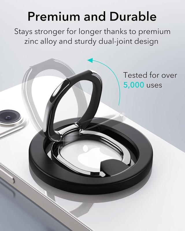 for MagSafe Ring Holder (HaloLock), MagSafe Phone Grip, Magnetic Phone Ring Holder, Magnetic Phone Grip with 2-Way Adjustable Stand for iPhone 16 15 14 13 12 Series, MagSafe Accessories, Black