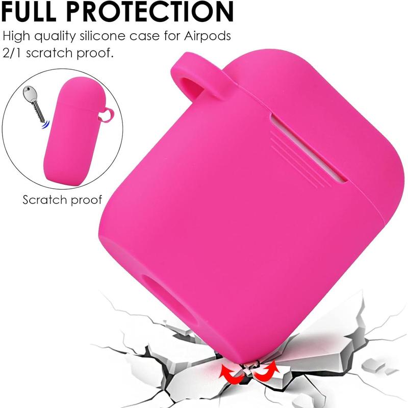 Fuchsia pink silicone case cover for Apple AirPods 2 & 1 charging case, cute Air Pods accessories for girls and women