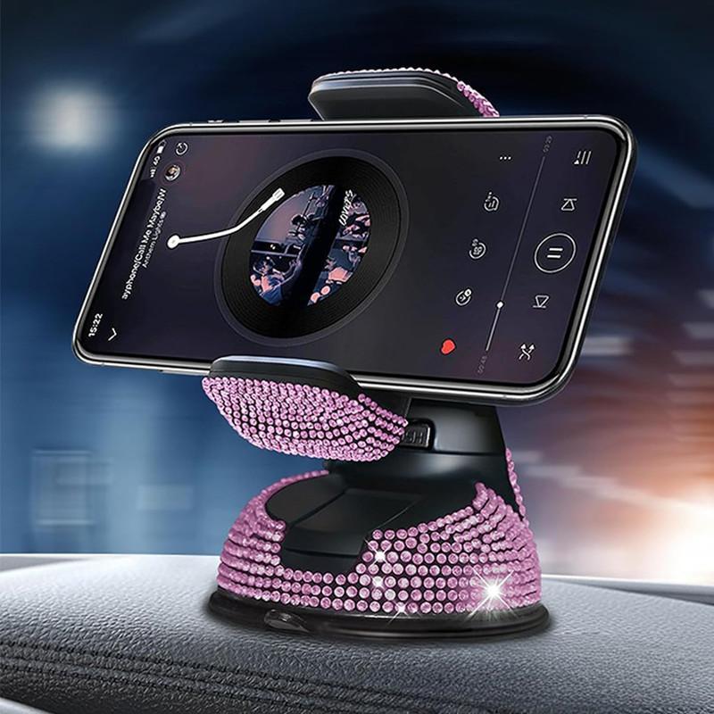 Rhinestone Decor Car Phone Holder, Creative Design Car Phone Stand, Car Interior Accessories