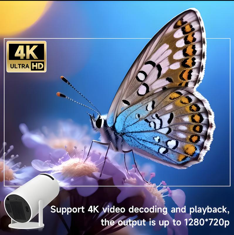 HAOYE HY300 Smart Projector with Android TV 11.0,5G WiFi Bluetooth Projector 4k Supported,Outdoor Movie Projector Compatible,iOS,Android (white) Audio