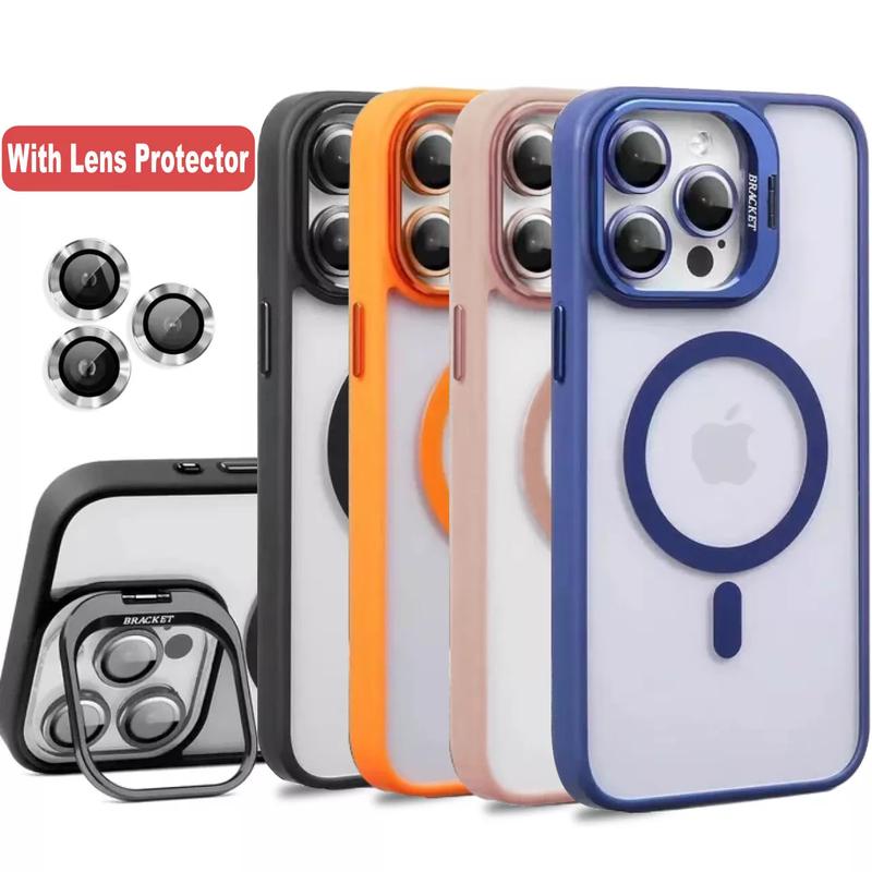 Magnetic Mag Safe Case with Camera Lens Protector Film For iPhone 16 15 14 13 12 Pro Max Plus Camera Ring Kickstand