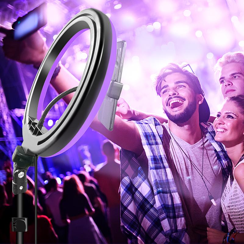 NEW! 12’’ RGB Selfie Ring Light with 62’’ Tripod and Phone Holder, 18 Color LED Light for Video Recording, Compatible with Cell Phones and Cameras