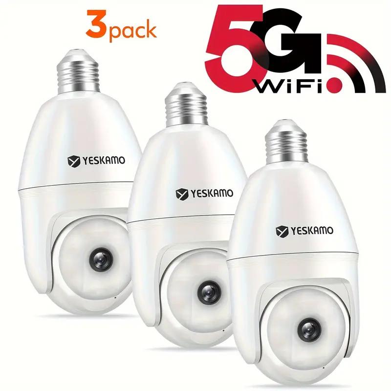 3pack 5MP 2K Smart Light Bulb Security Camera Wireless - 5Ghz&2.4Ghz WiFi Indoor Camera Home Security, 360° Light Holder Camera, Color Night Vision, Motion Detection, Auto Tracking