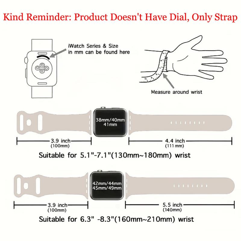 Adjustable Waterproof Silicone Smartwatch Band (Band Only), Soft Comfortable Wristband for Apple Watch Bands, Smartwatches Accessories for Apple Watches