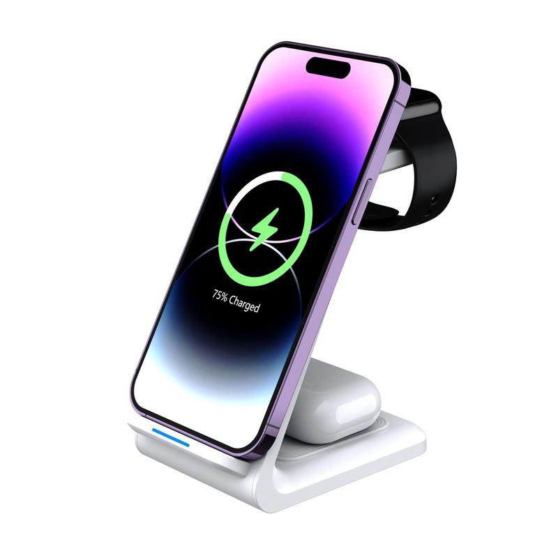 3 in 1 Wireless Charger, Multifunctional Desktop Wireless Charger, Fast Charging Station for iPhone & Watch & Earphones, Idea Gift for Friend