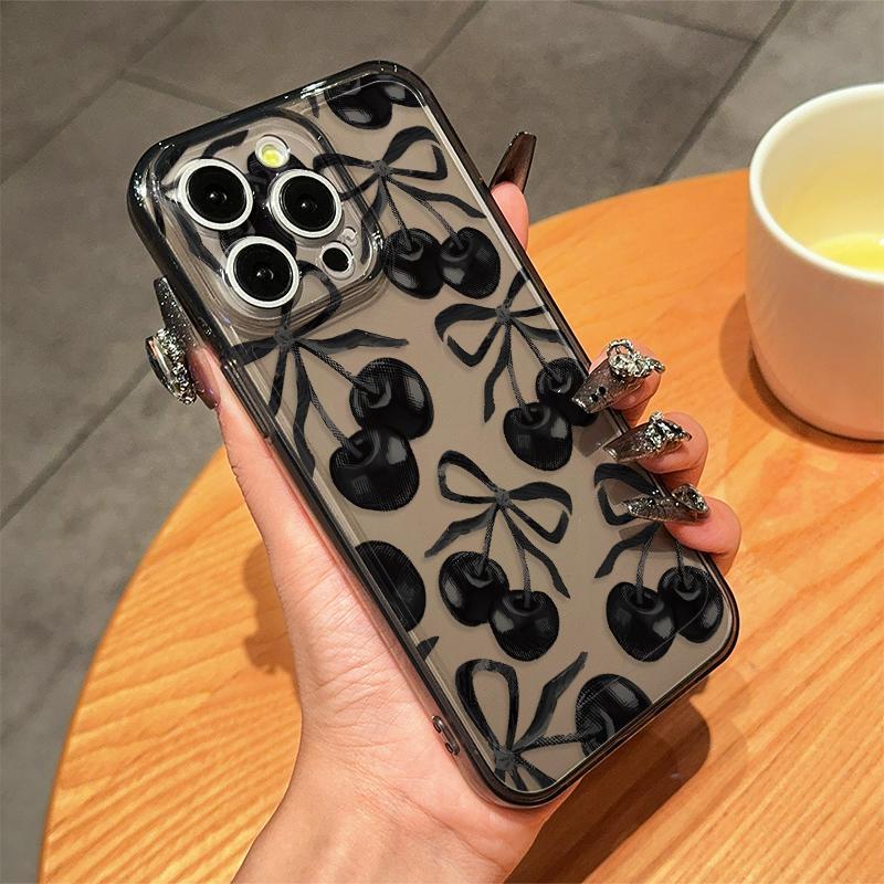 Cherry & Bow Pattern Phone Case, Decorative Anti-drop Cellphone Protective Case, Total Protective Shockproof Phone Cover for iPhone 11 12 13 14 15 16 Pro Max X XR