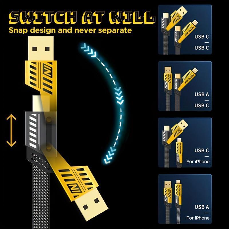 Whatook 4 in 1 charging cable, fast charging, dual head Type C USB for iphone, ipad, Samsung