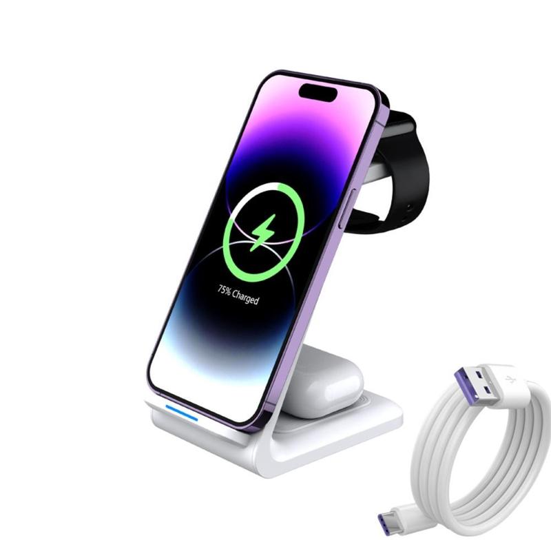 3 in 1 Wireless Charger, Multifunctional Desktop Wireless Charger, Fast Charging Station for iPhone & Watch & Earphones, Idea Gift for Friend