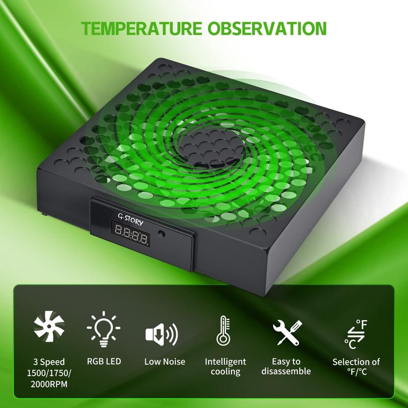 G-STORY Cooling Fan for Xbox Series X with Automatic Fan Speed Adjustable by Temperature, LED Display, High Performance Cooling, Low Noise, 3 Speed 1500 1750 2000RPM (140MM) with RGB LED Console Portable