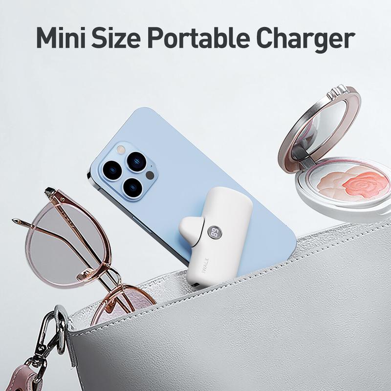 iWALK Portable Charger 4800mAh Power Bank PD Fast Charging Small Docking Battery with LED Display Compatible with iPhone Plug Chargeable