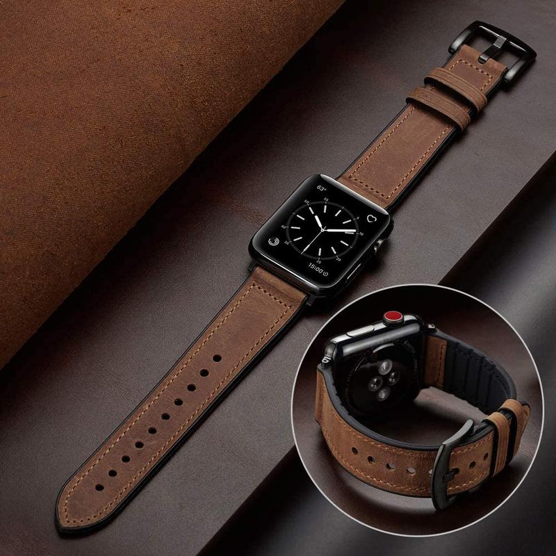 Vintage Style Leather Sport Strap, 1 Count Soft Silicone Hybrid Strap For Apple Watch Ultra SE 8 7 6 5 4 3 2 1 Series, Smartwatch Wristband For Men & Women