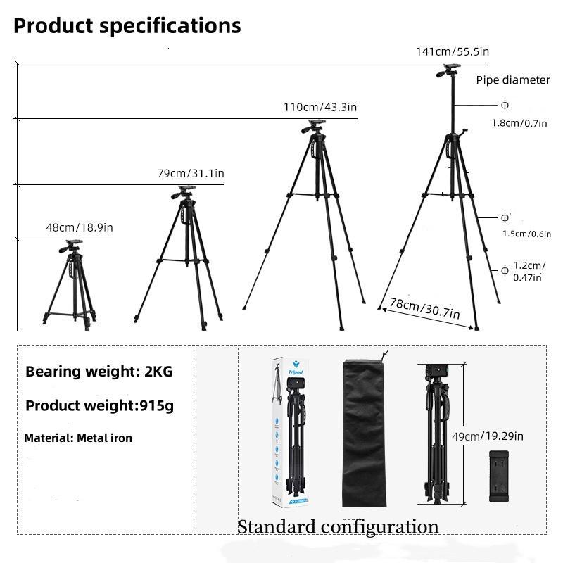 Camera Tripod & Selfie Light Set, Heavy Duty Tall Camera Tripod Stand, USB Rechargeable Phone Fill Light with Clip, Professional Shooting Kit for Selfie